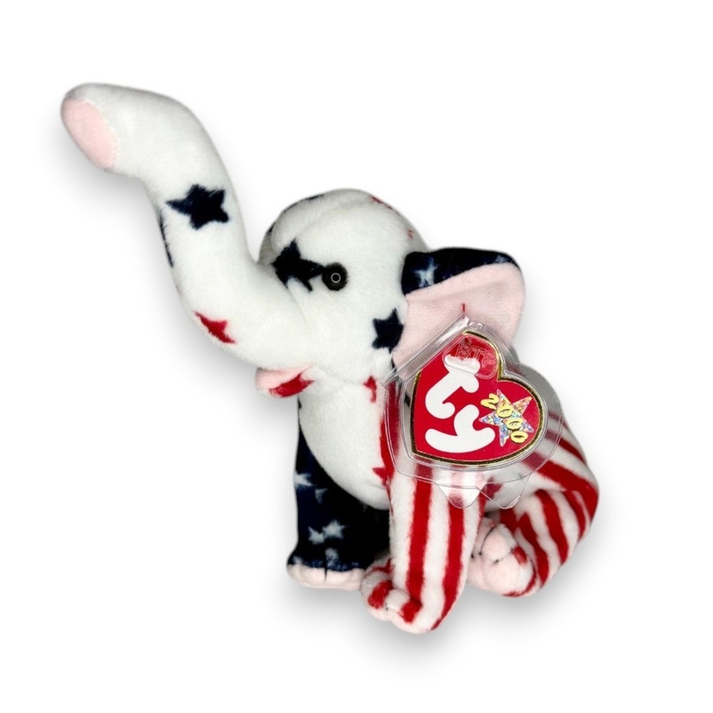 Righty 2000 the Elephant | Stars & Stripes Cutie | Mint Heart Tag TY Beanie Baby